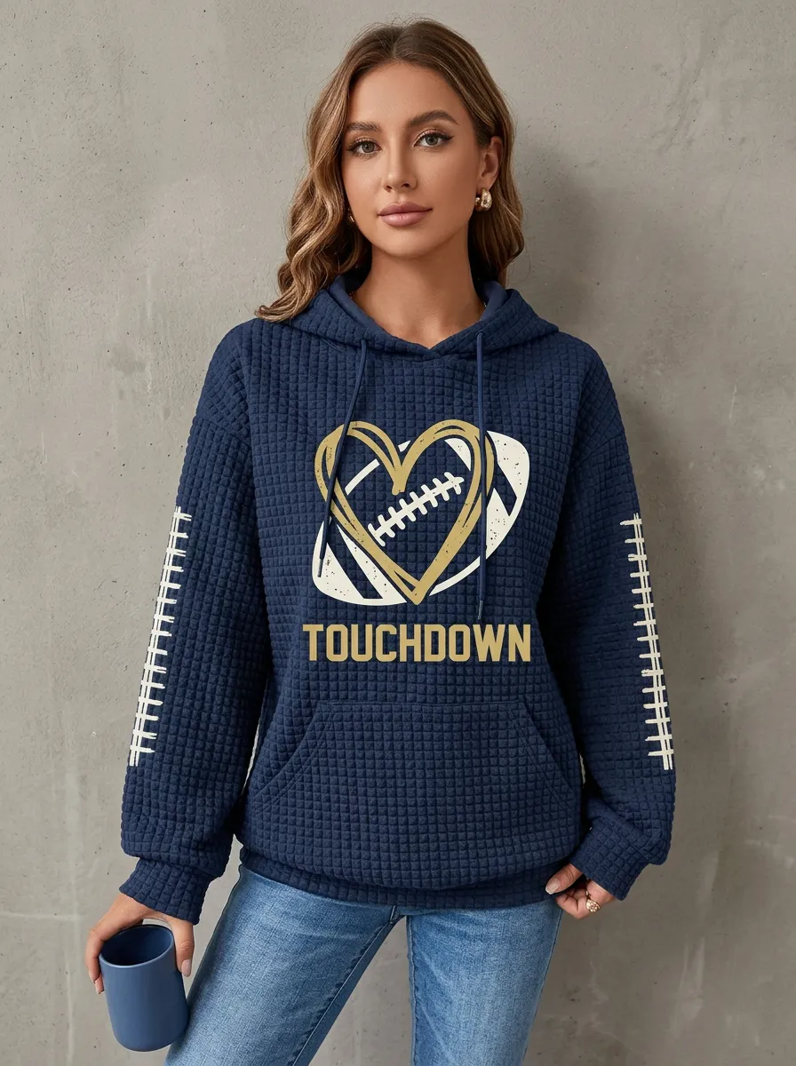 Women's Football Lover Heart Touchdown Printed Hoodie