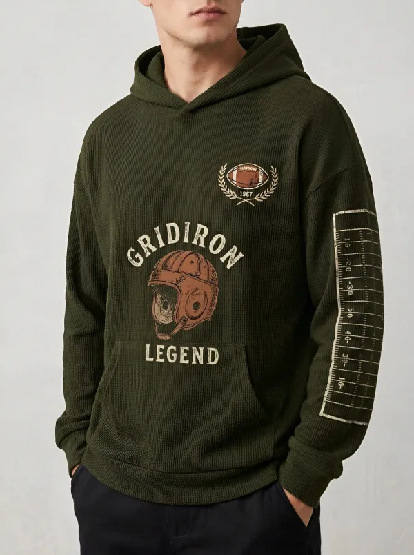 Men's American Football Gridiron Legend Helmet Printed Waffle Hoodie