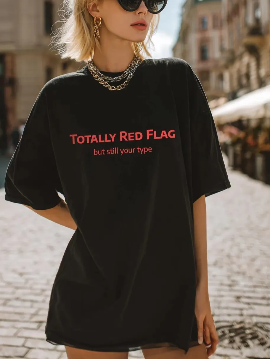 Red Totally Red Flag Oversized Baggy Fit T-Shirt