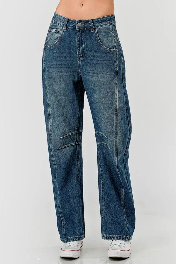 Relaxed Mid Rise Barrel Denim Pants
