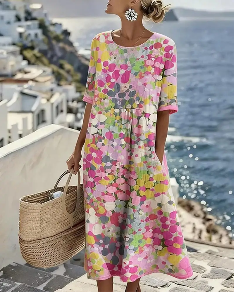✨Hot Sale ✨50% OFF ✨Colour Bloom Watercolor Milk Silk Dress