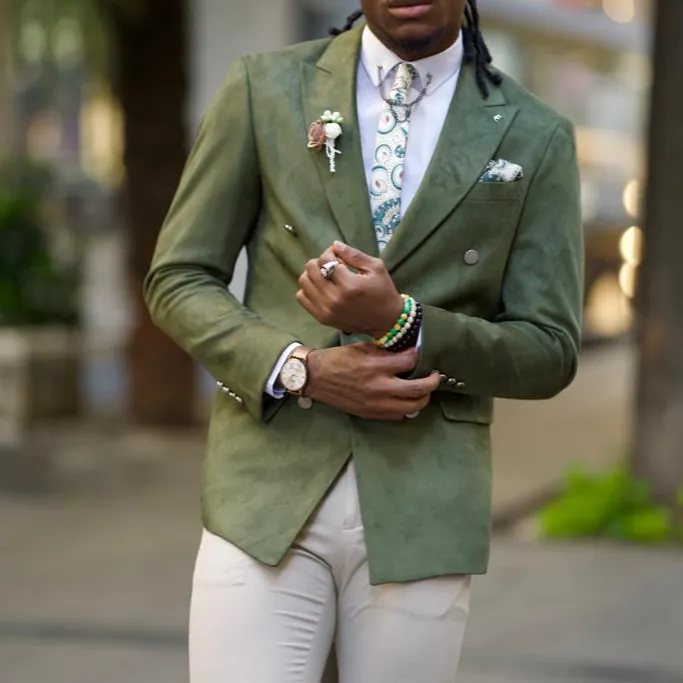 Classic Slim Fit Double Breasted Nubuck Blazer