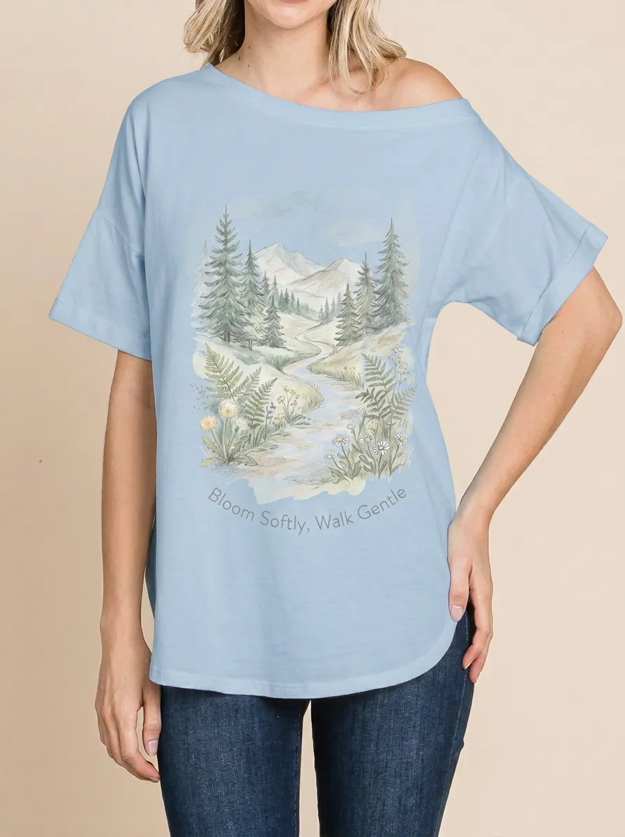 Women's Nature Lover Mountain Forest Floral Printed T-shirt