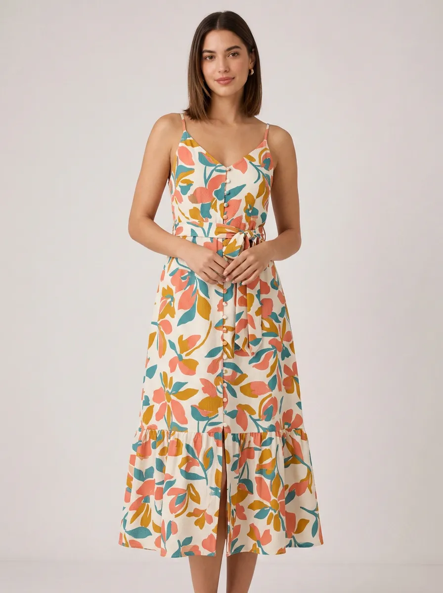 Women's Summer Casual Floral Pattern Printed Midi Dress