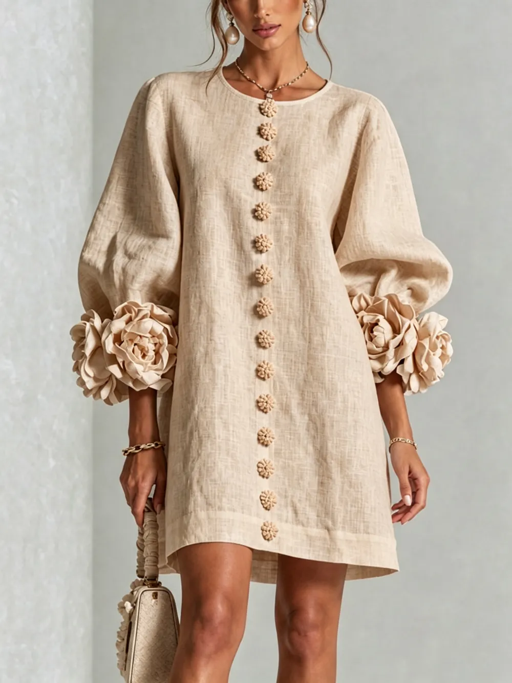 ✨New Arrivals & Special Offers-Floral Button-down Mini Dress With Striking Floral Cuffs