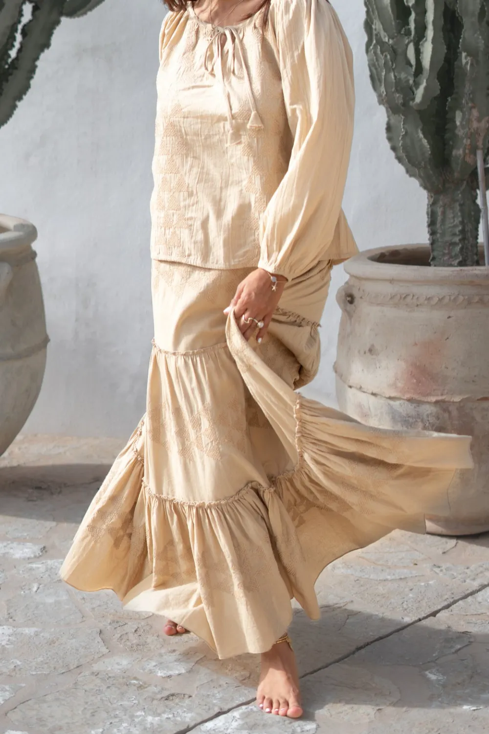 Breezy Seaside Maxi Embroidered Skirt