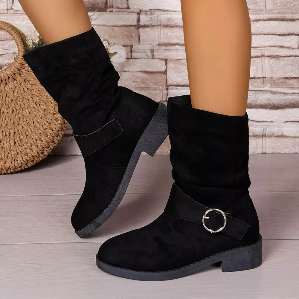 Tiered Round Toe Block Heels Boots
