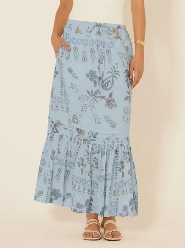 Women's Boho Floral Paisley Printed Midi Skirt