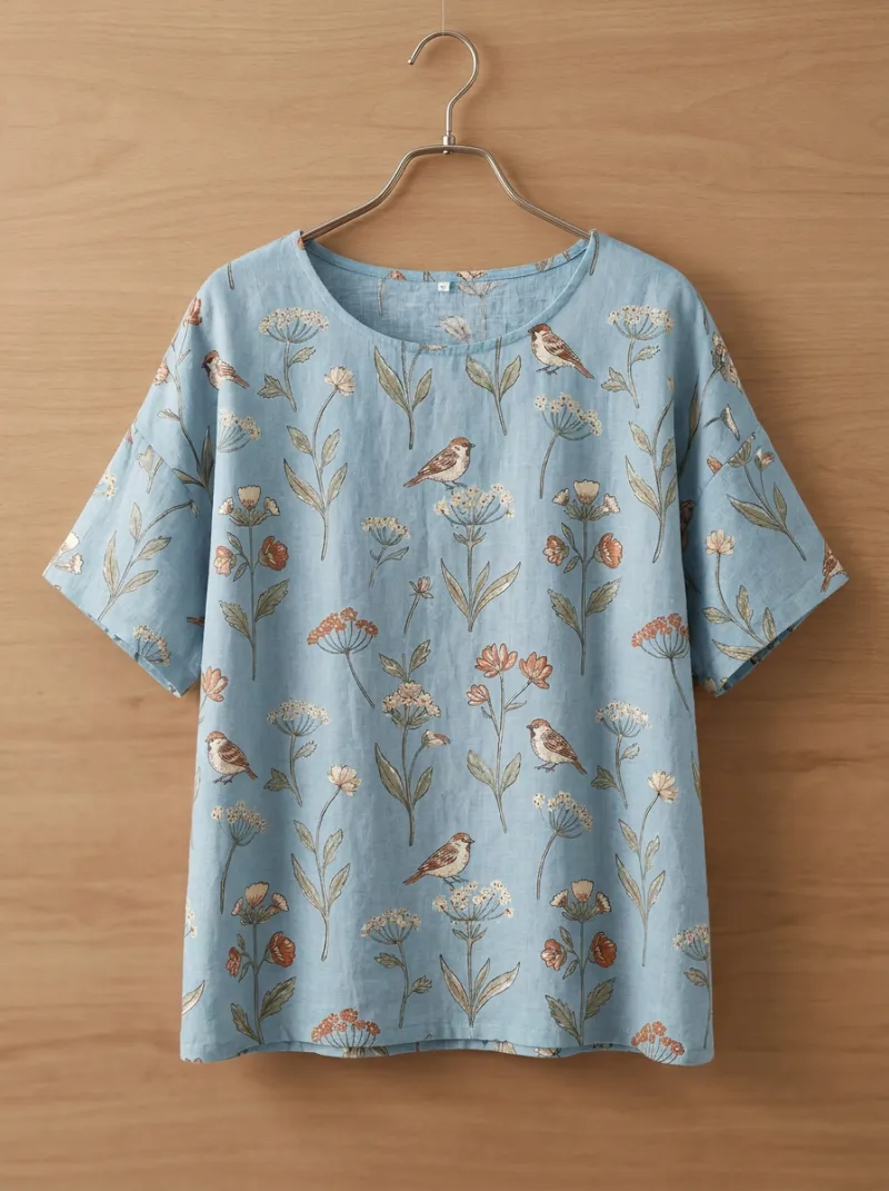 Nature-Inspired Bird Women's Loose Printed T-Shirt