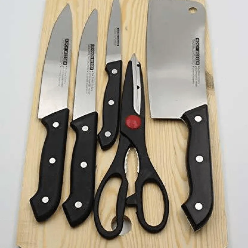 Wooden Chopping Board with Knife Set & Scissor