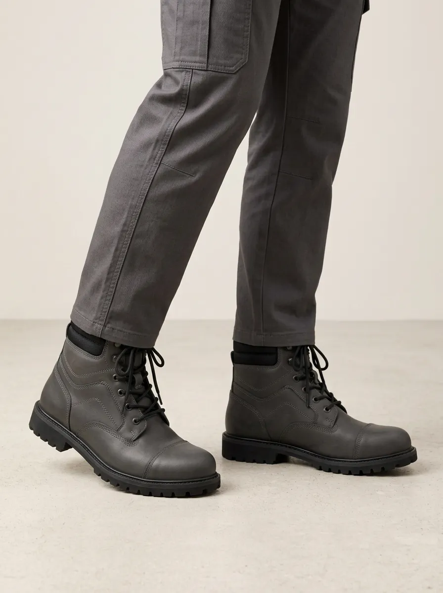 Unisex Minimalist Matte Leather Print Work Boots