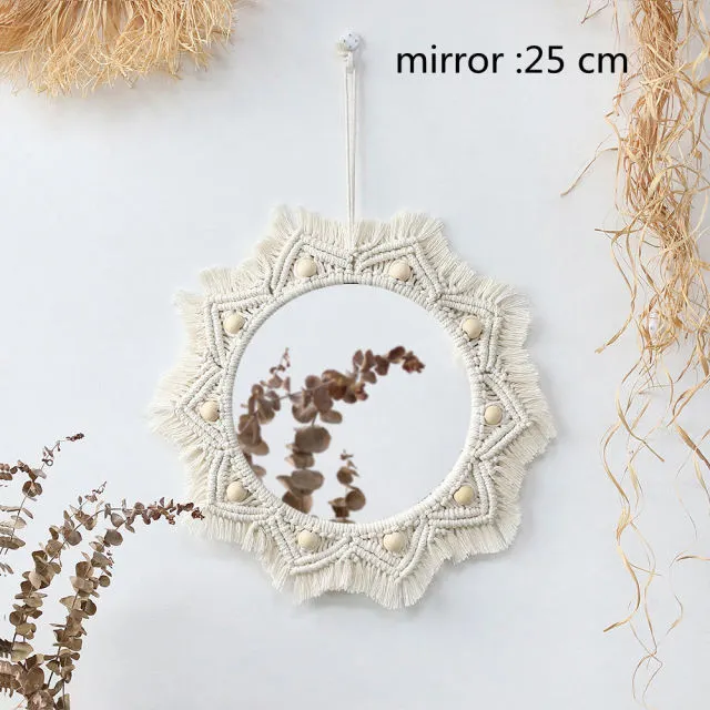 Boho Macrame Wooden Decorative Wall Mirror