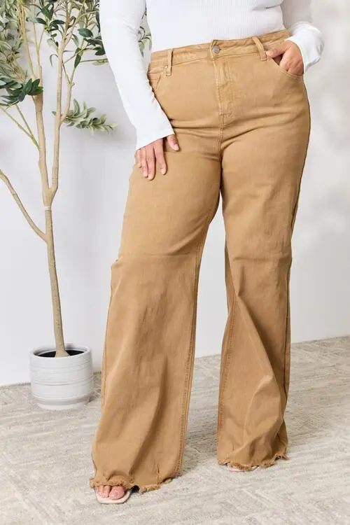 Fringe Hem Wide Leg Denim Jeans