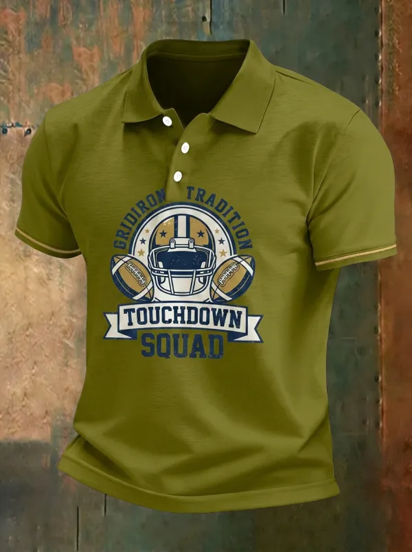 Men's American Football Gridiron Tradition Touchdown Squad Graphic Polo Shirt