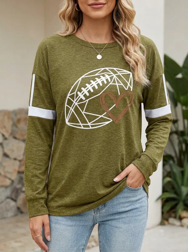 Women's Field Inspired Gridiron Heart Ball Crewneck Long Sleeve T-Shirt