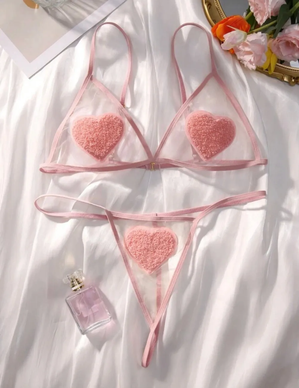 Heart Embroidered Lace Lingerie Set