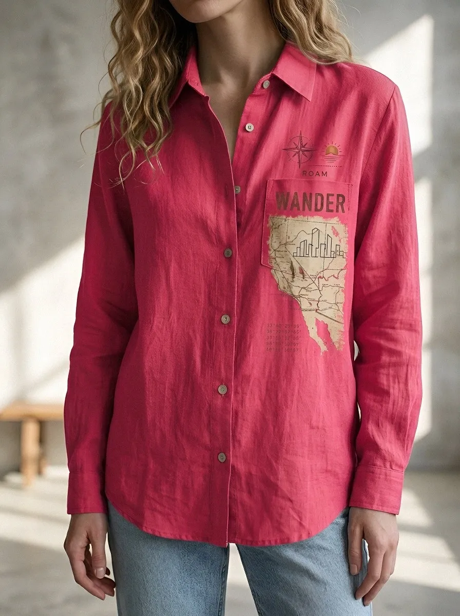 Wander Travel Map Casual Shirt