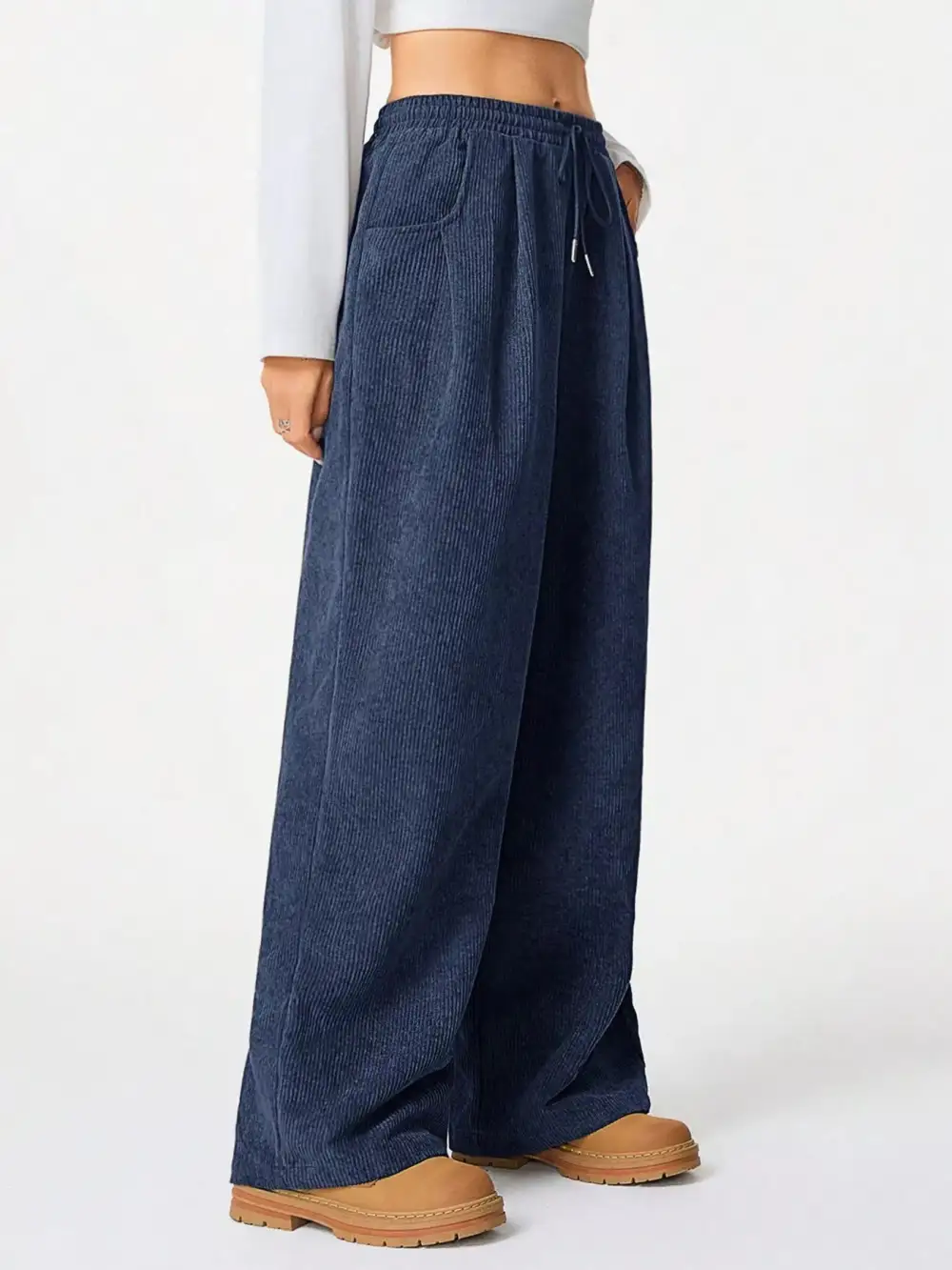Corduroy Drawstring Relaxed Fit Pocketed Casual Pants