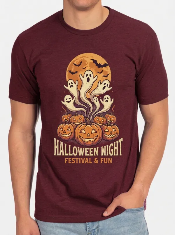 Men's Halloween Night Ghost Pumpkin Moon Printed T-shirt