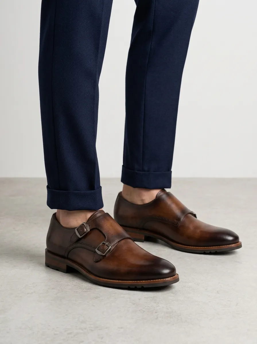 Men's Modern Classic Business Leather Double Monk Strap Shoes