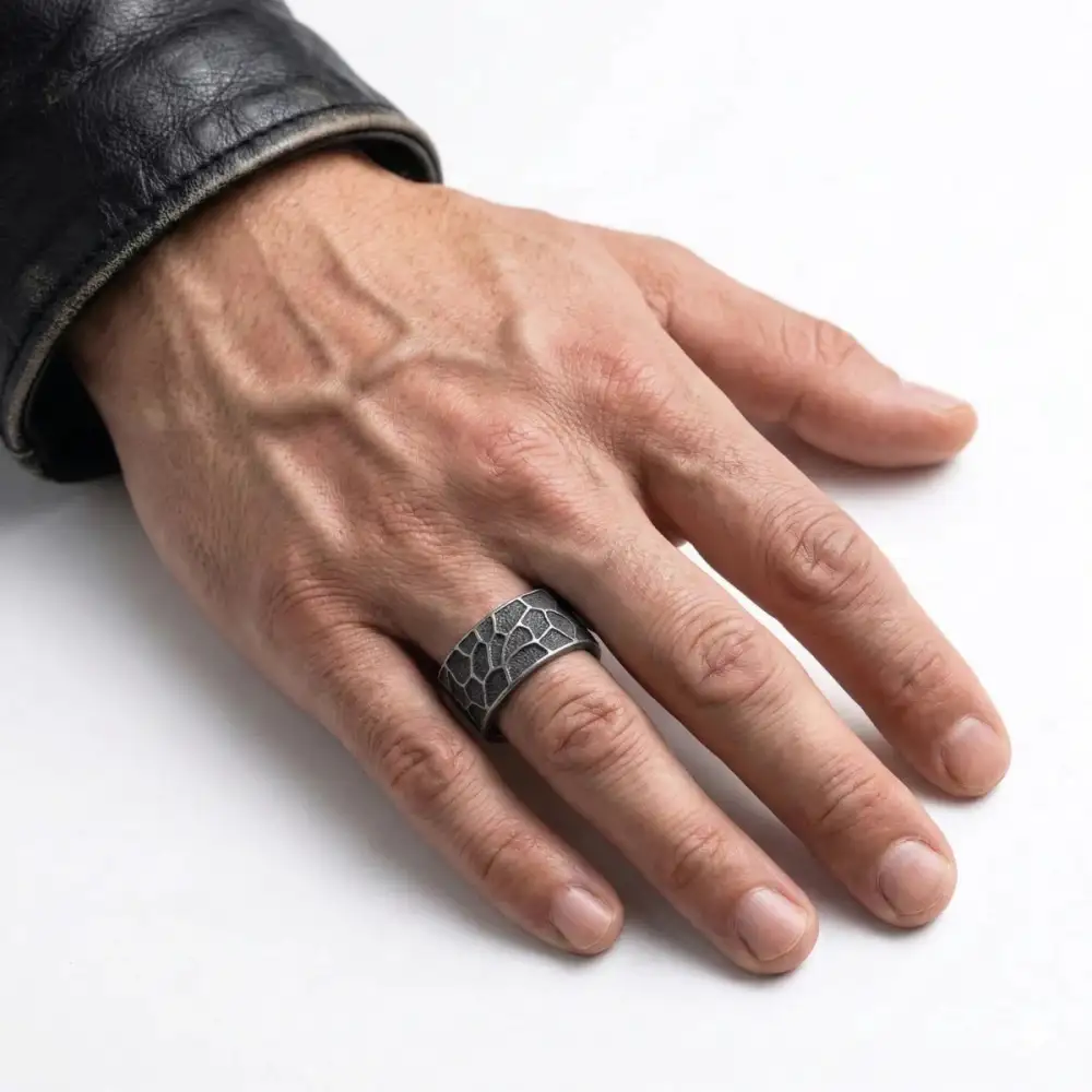 Men's Distressed Texture Band Ring
