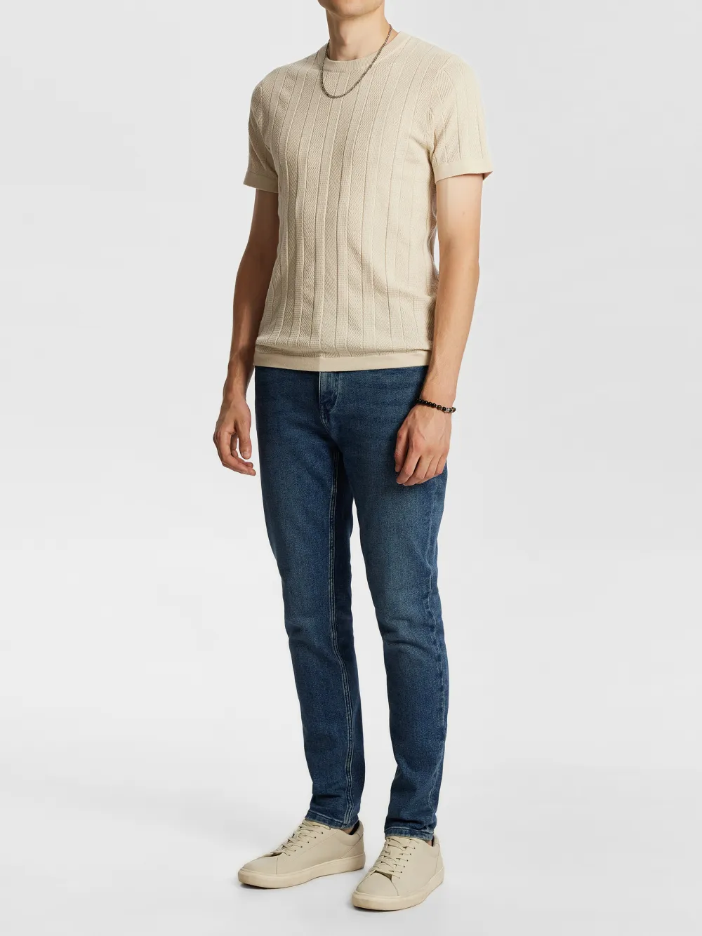 Ribbed Knit Short Sleeve T-Shirt