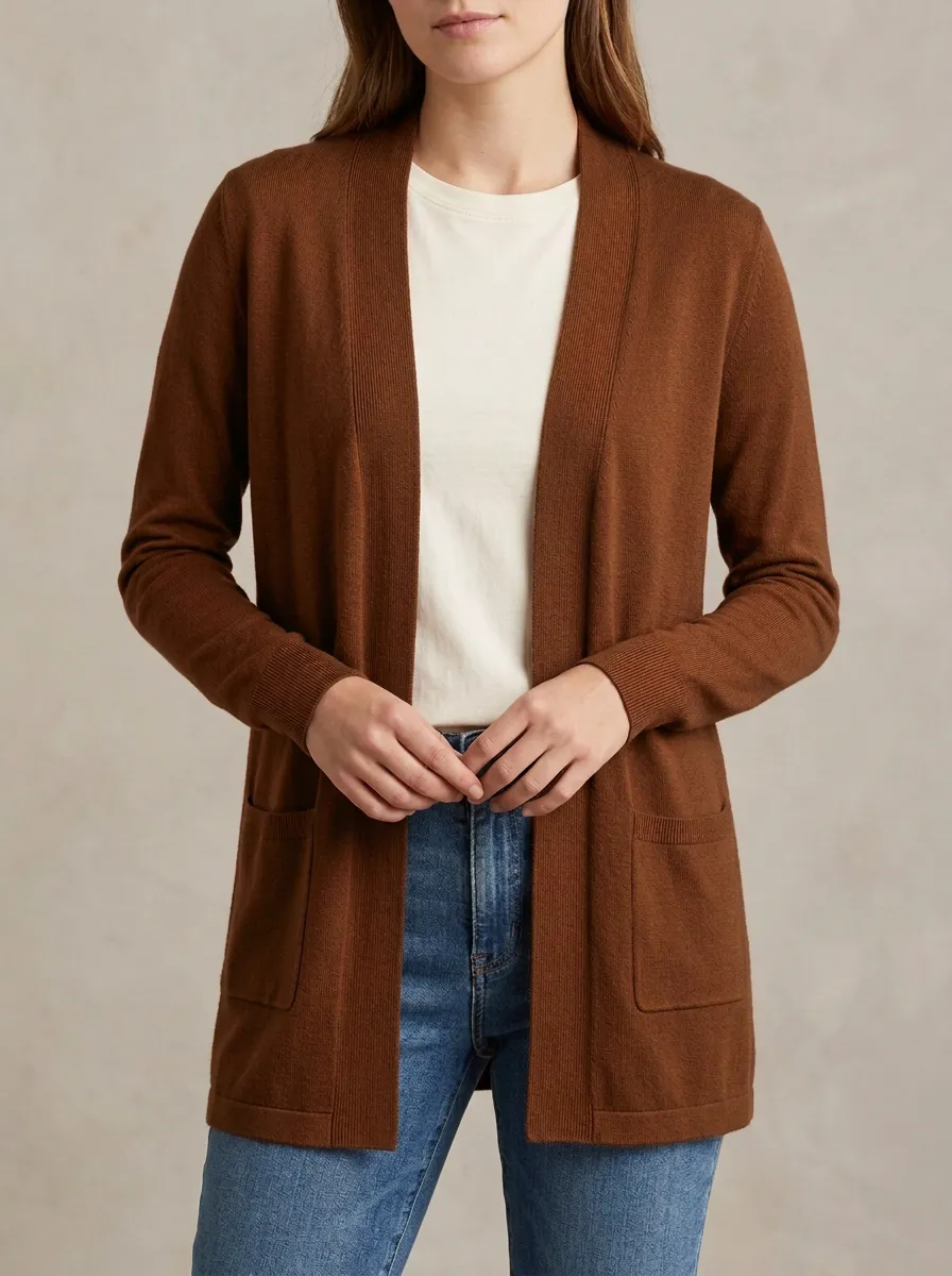 Layered Open-Front Knit Cardigan