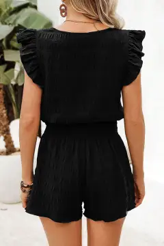 High-Waist Shirred-Waist Textured Two-Piece Top and Shorts Set