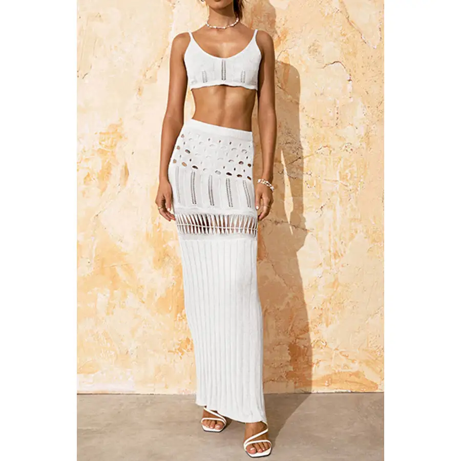 Women's Scoop-Neck Openwork Swimsuit Cover-Up Set