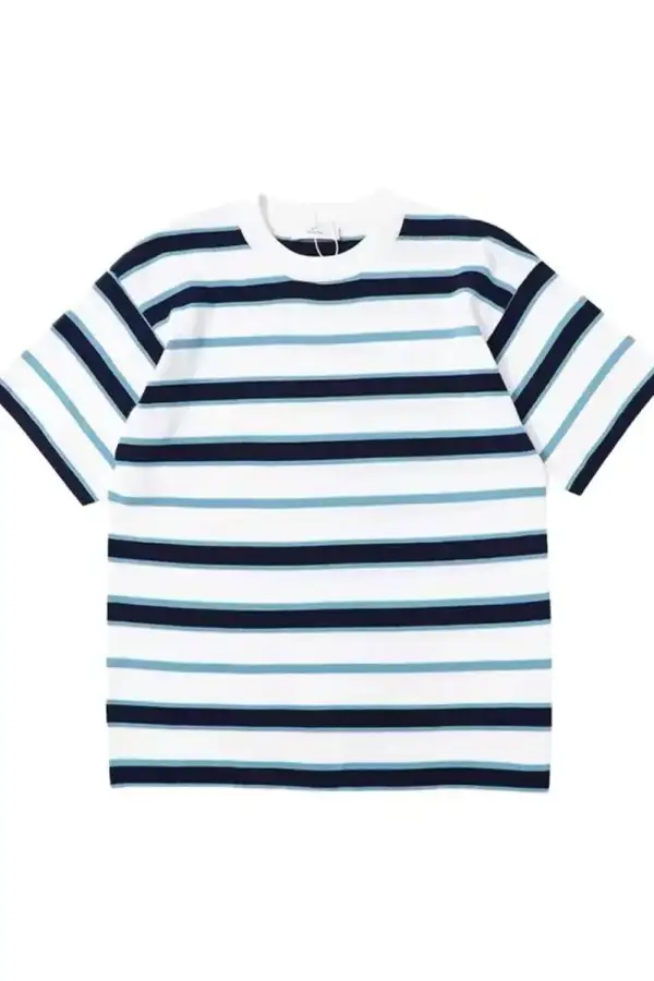 Textured Striped Short Sleeve Crew Neck Tee