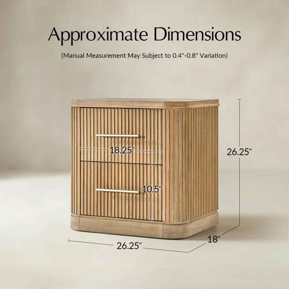 Fluted Wood Bedside Nightstand