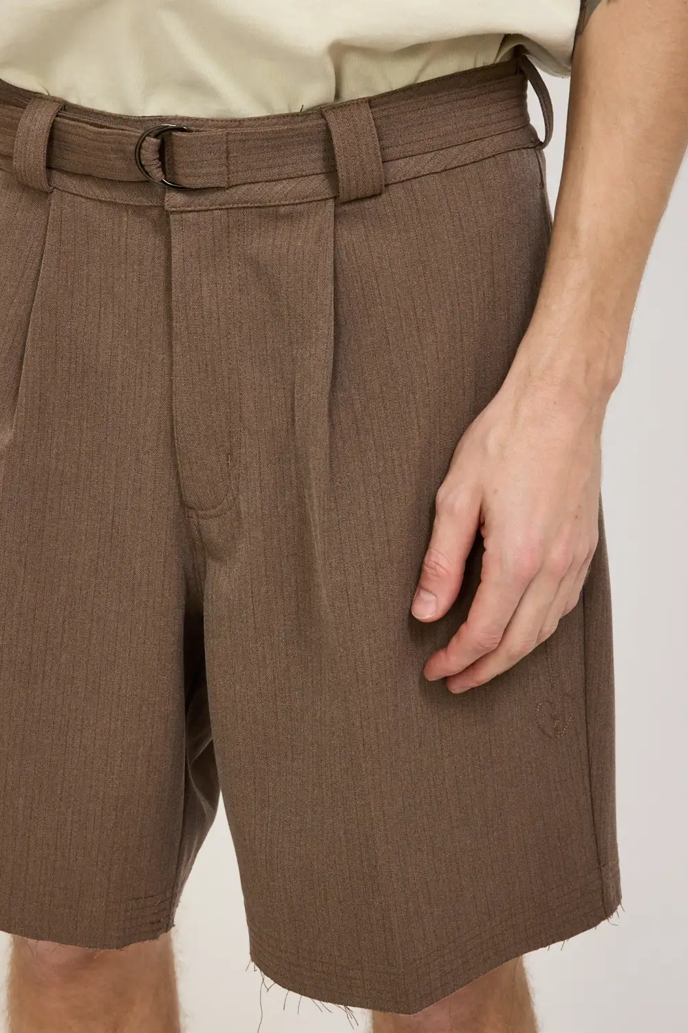 Brown Textured Casual Short Pants