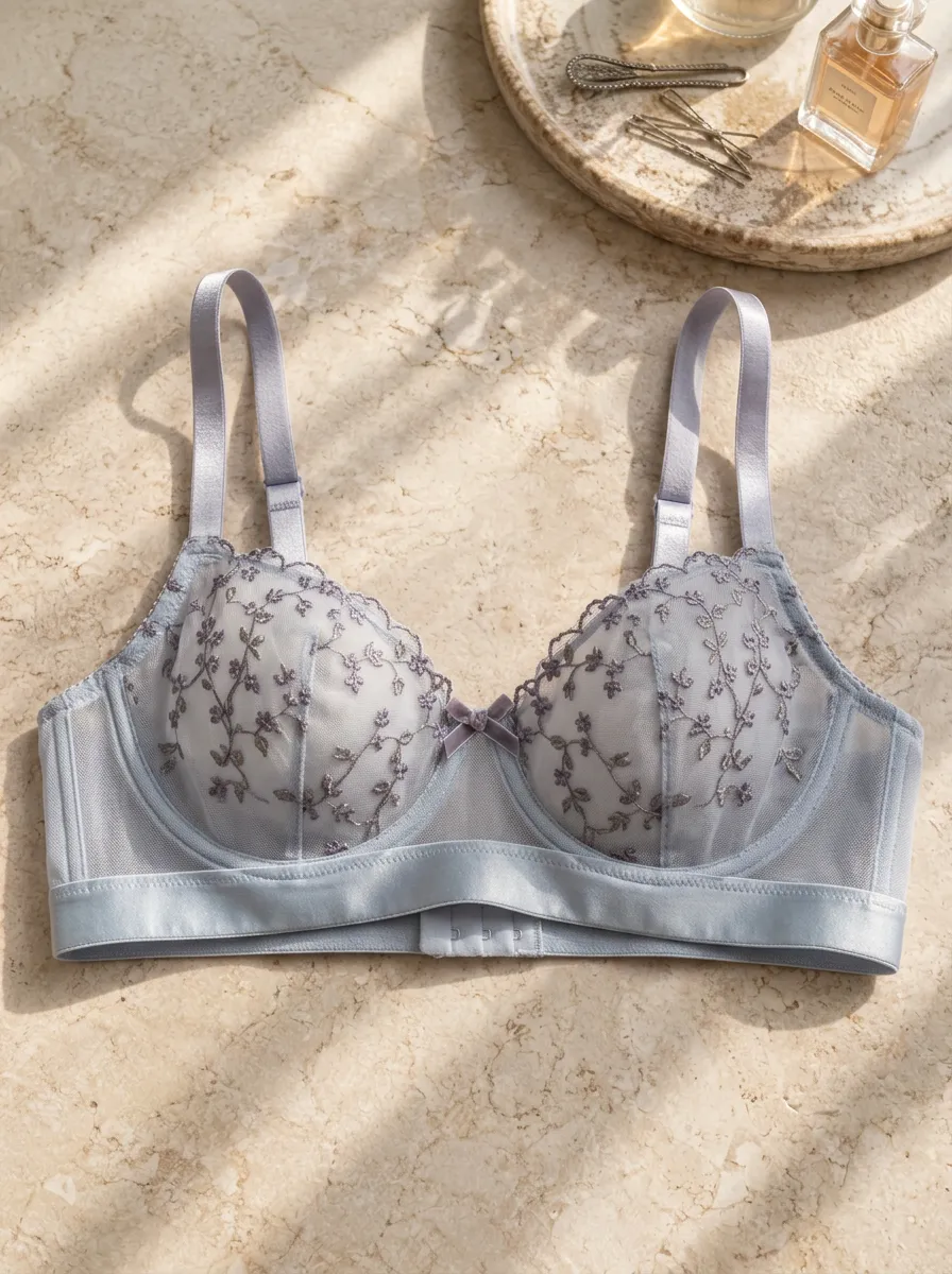 Women's Floral Embroidery Sheer Mesh Embroidered Detail Contemporary Style Bra