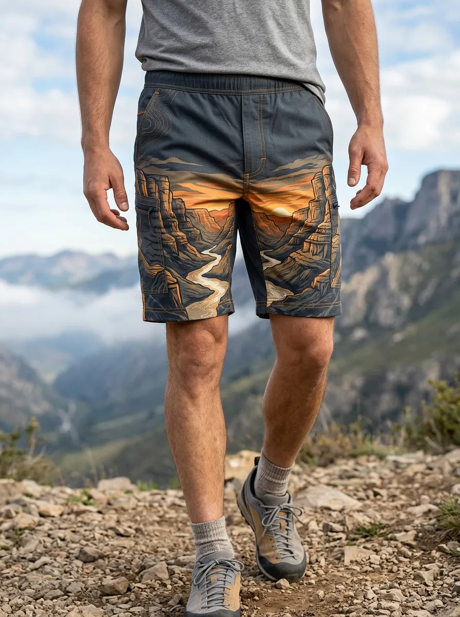 Men's Mid Rise Hiking Canyon Landscape Cargo Shorts