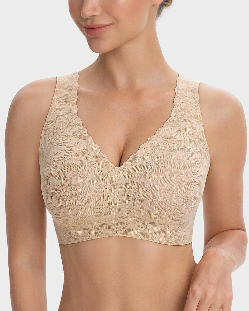 Wireless Lace Cami Bra with Built-In Cups & Seamless Minimizer Fit