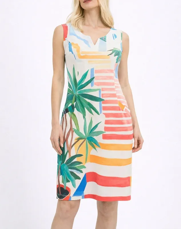 Cotton V-Neck Button-Front Sleeveless Dress