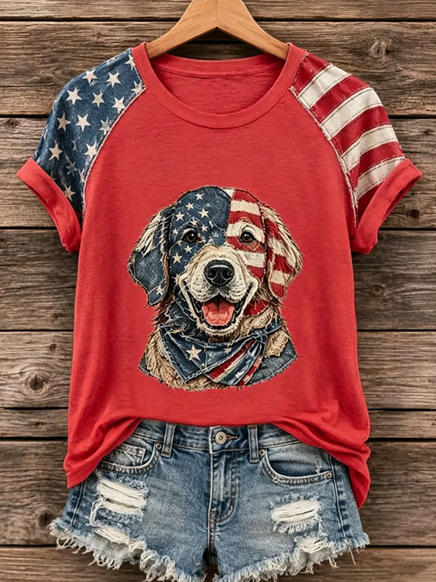 Women'S Proud American Dog 250Th Anniversary Patriotic Claw Print T-Shirt