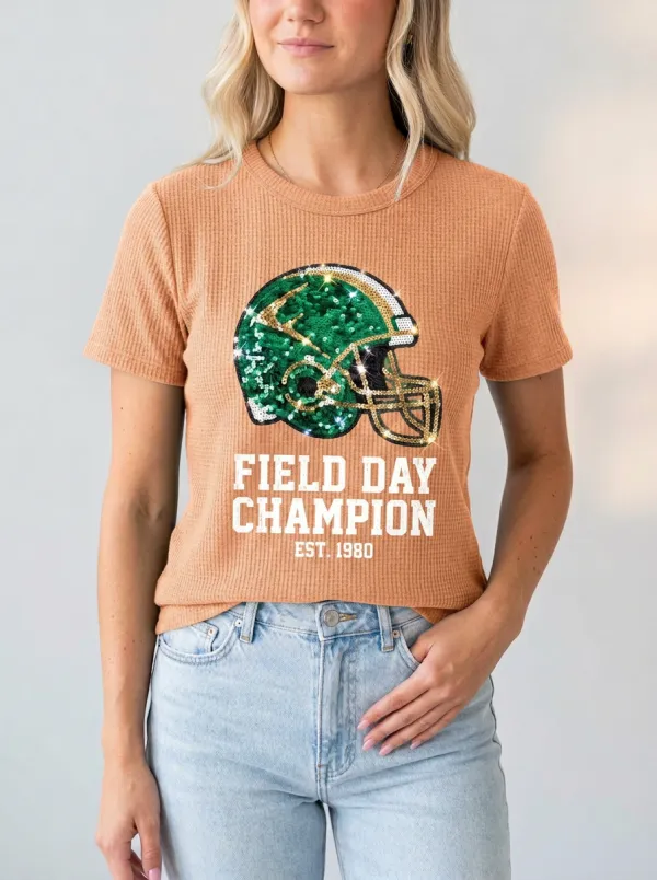 Women's Dynamic Helmet Football Ball Crew Neck Graphic T-Shirt