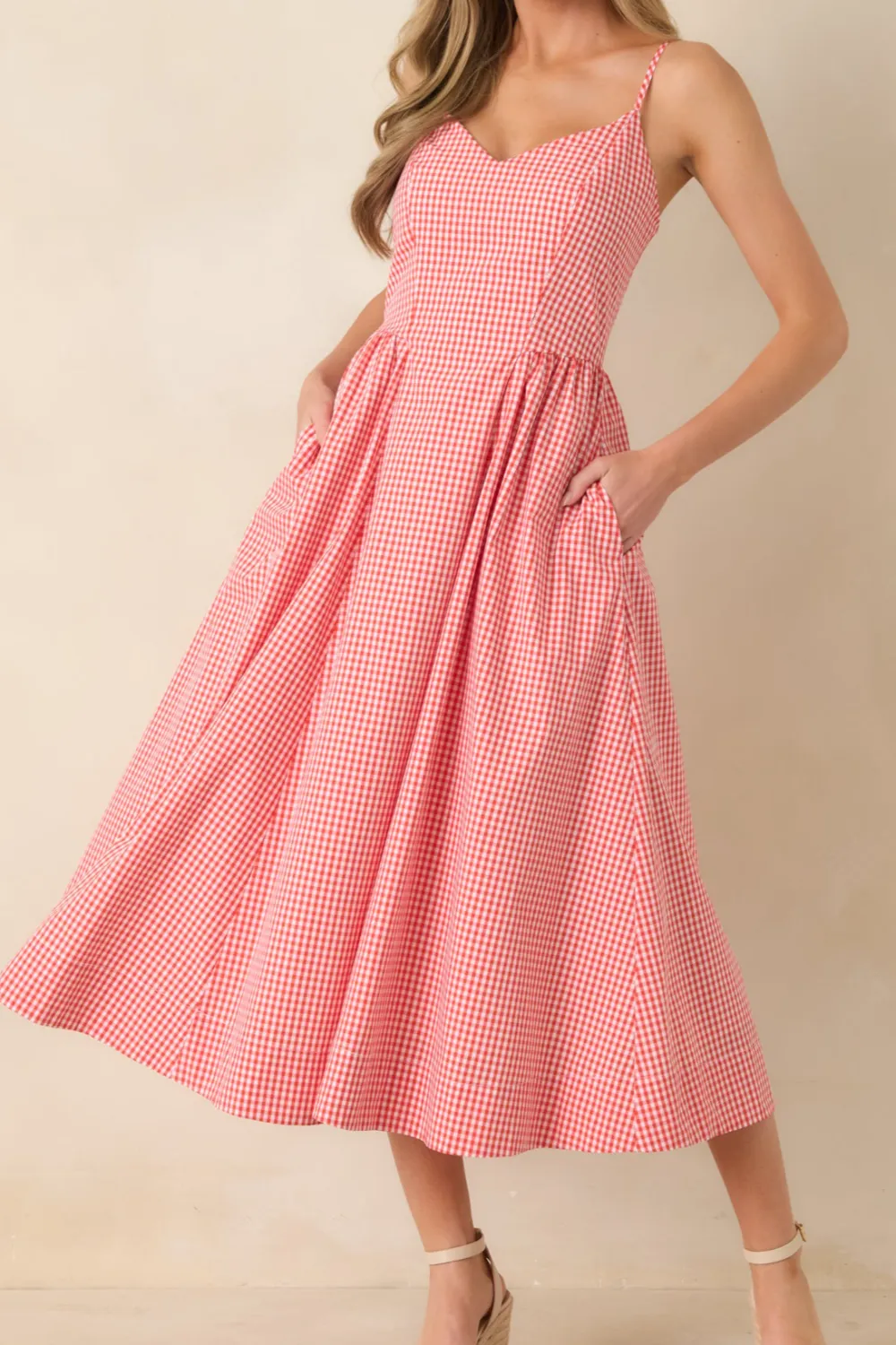 Gingham Sleeveless Midi Dress