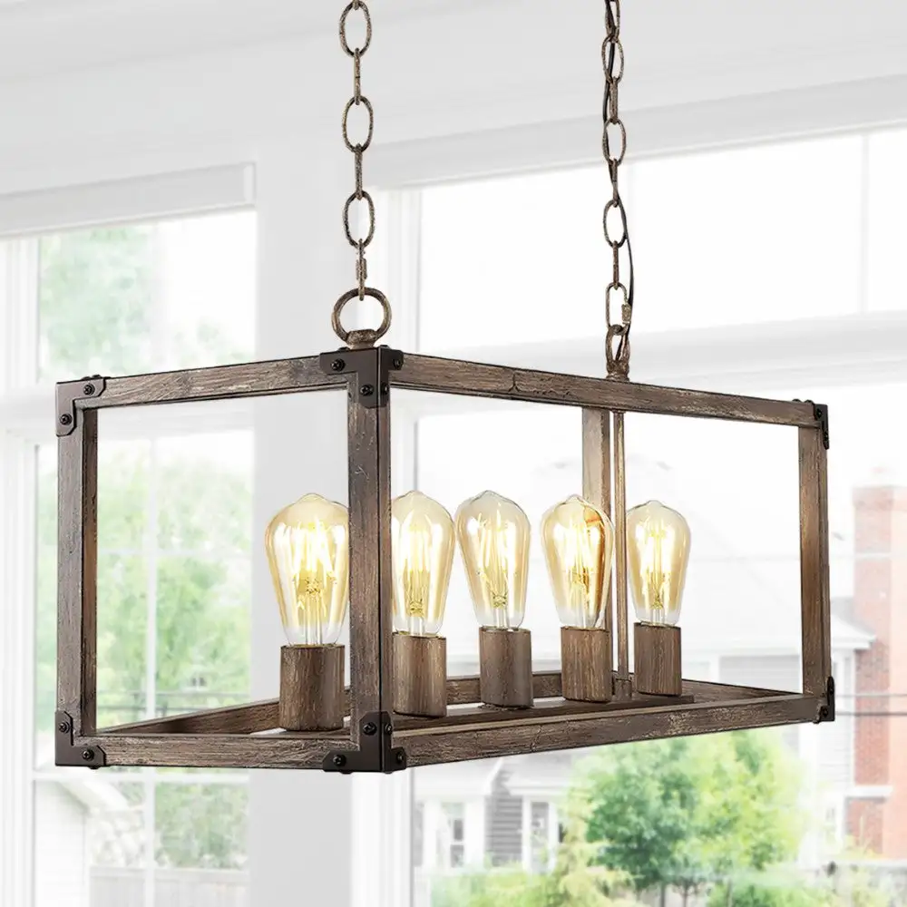 Five-Light Linear Adjustable Iron Rustic Farmhouse LED Pendant