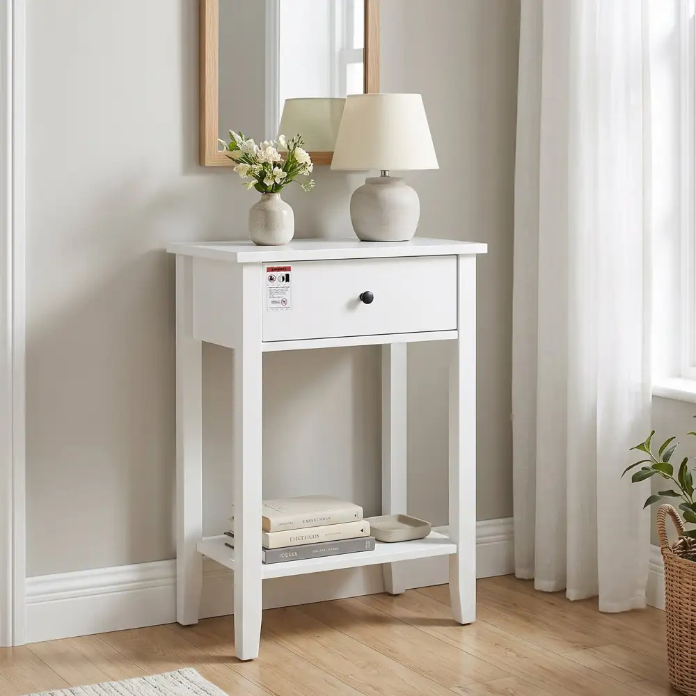 Compact Drawer Shelf Console Table
