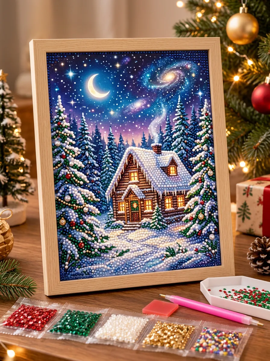 Classic Galaxy Cabin Snowy Forest Christmas DIY Diamond Painting Kit