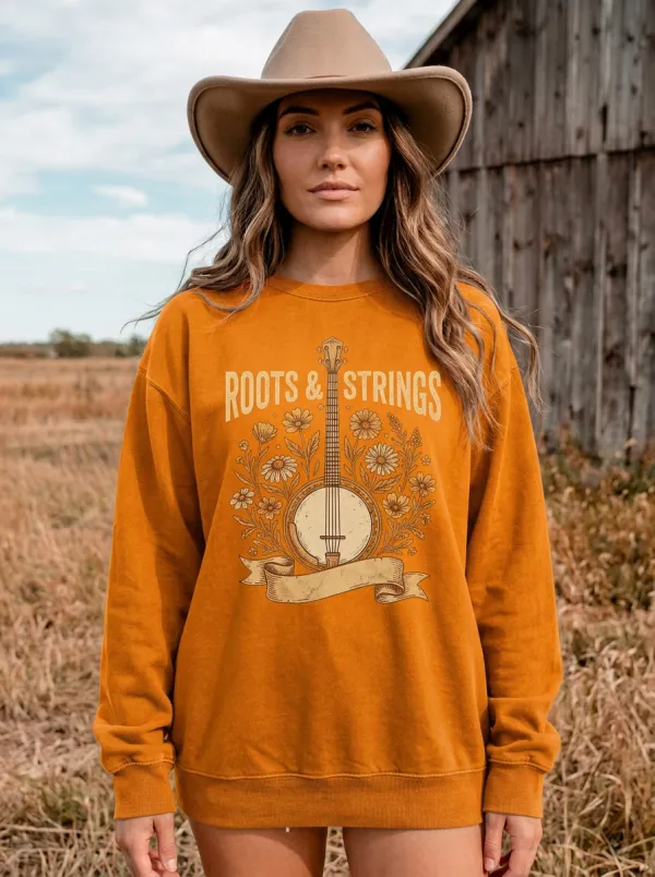 Banjo Roots-Strings Country Music Crewneck Sweatshirt