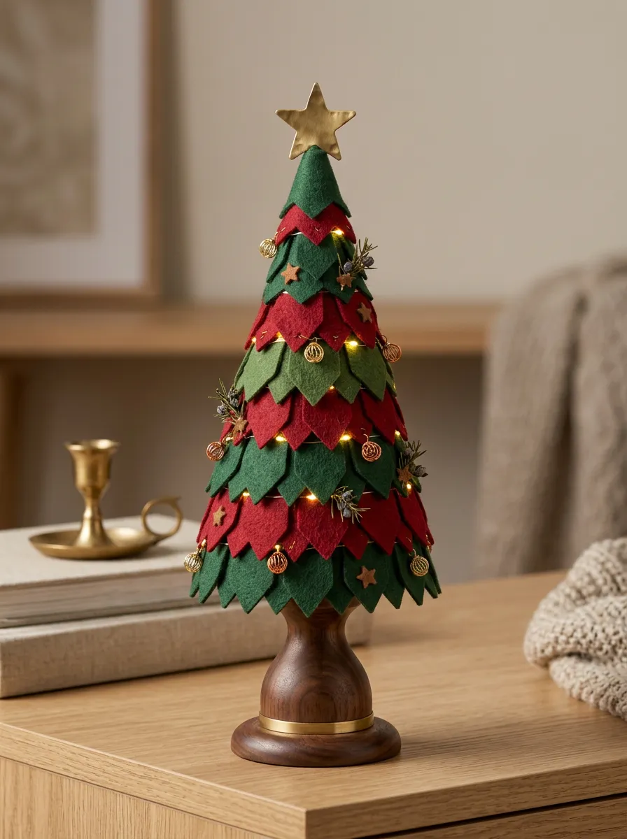 Red Green Felt Star LED Christmas Tabletop Tree