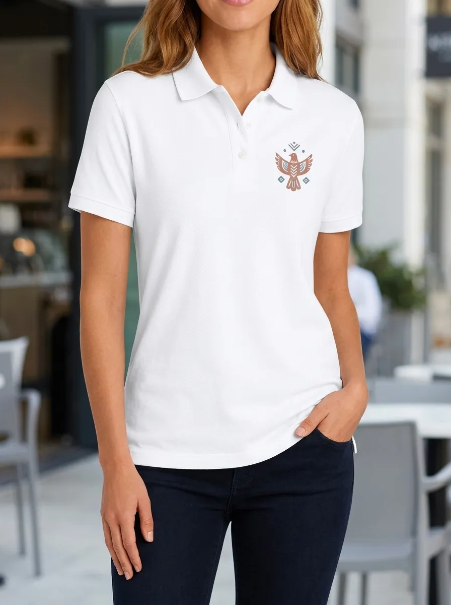 Women's Tribal Bird Boho Art Printed Polo Shirt