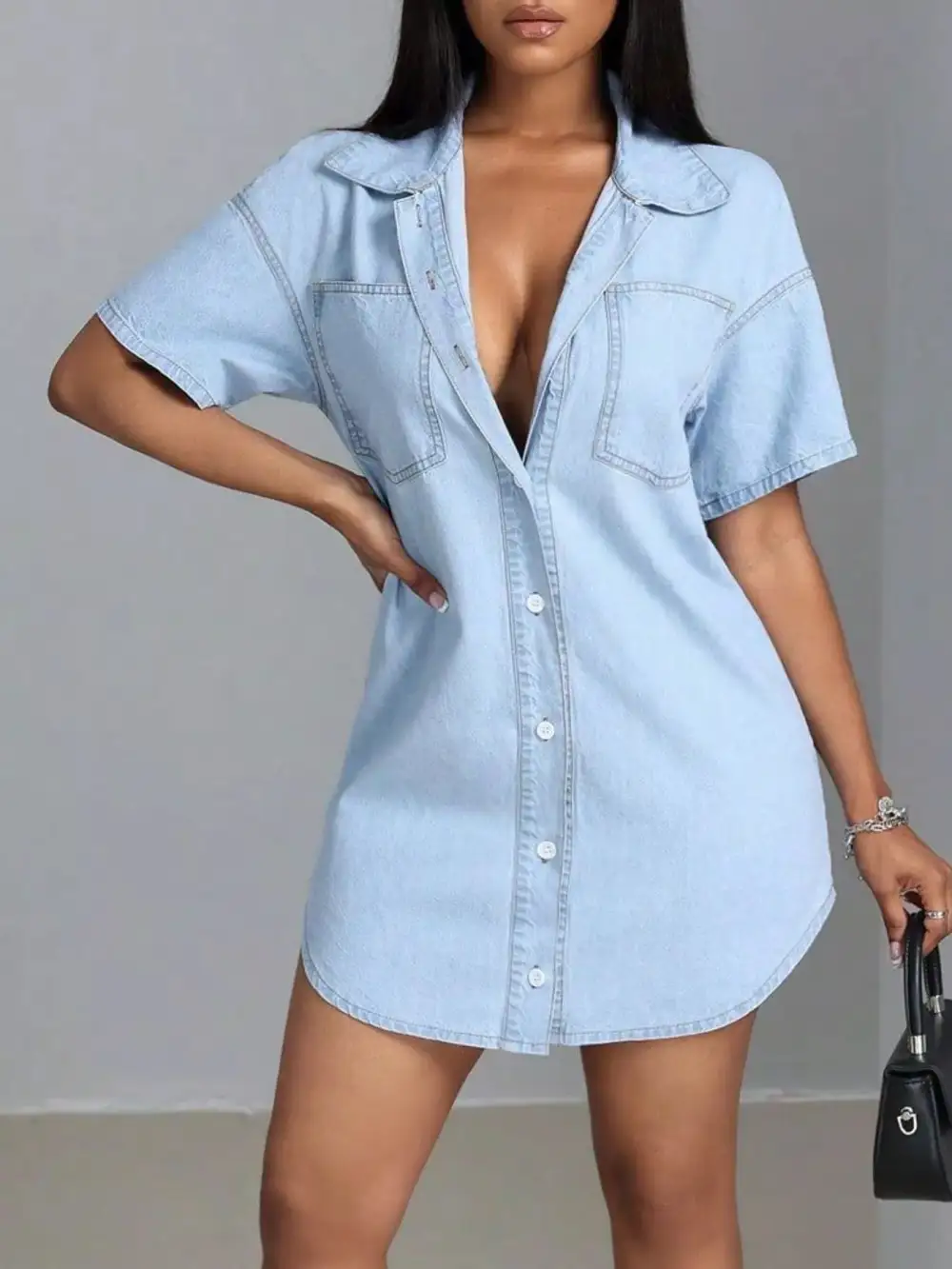 Classic Short-Sleeve Denim Casual Dress