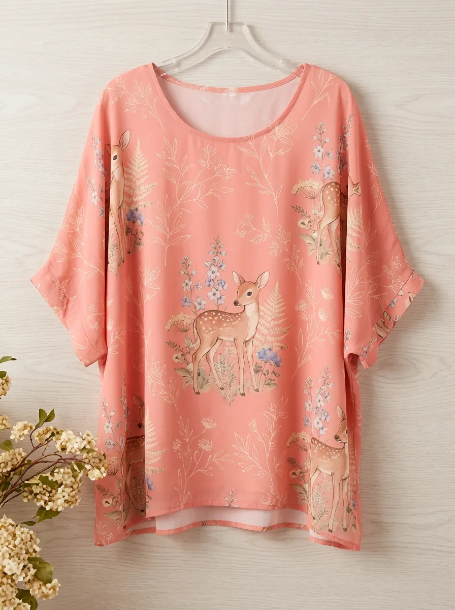 Deer Women's Loose Printed T-Shirt