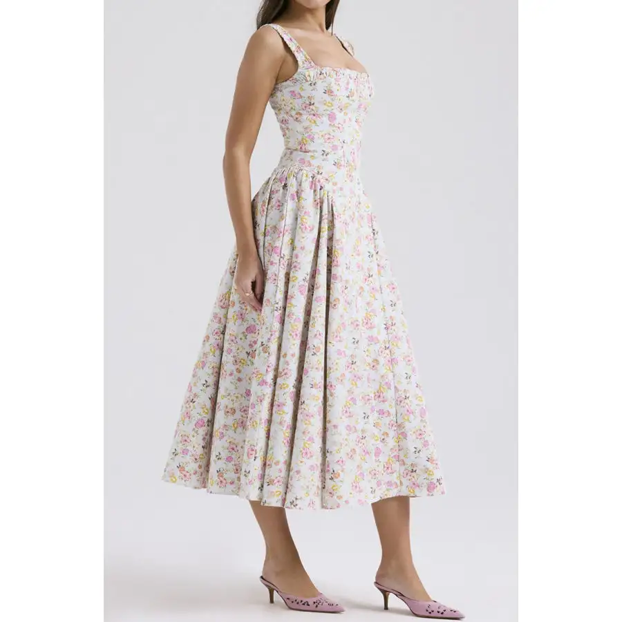 Neck Square Neck Wide Strap Midi Dress