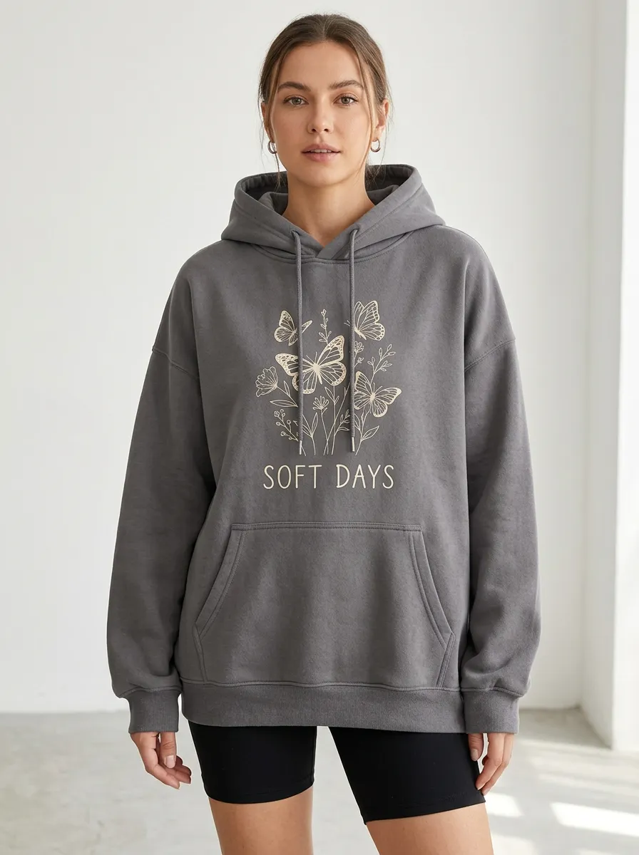 Relaxed Soft Days Butterfly Floral Hoodie
