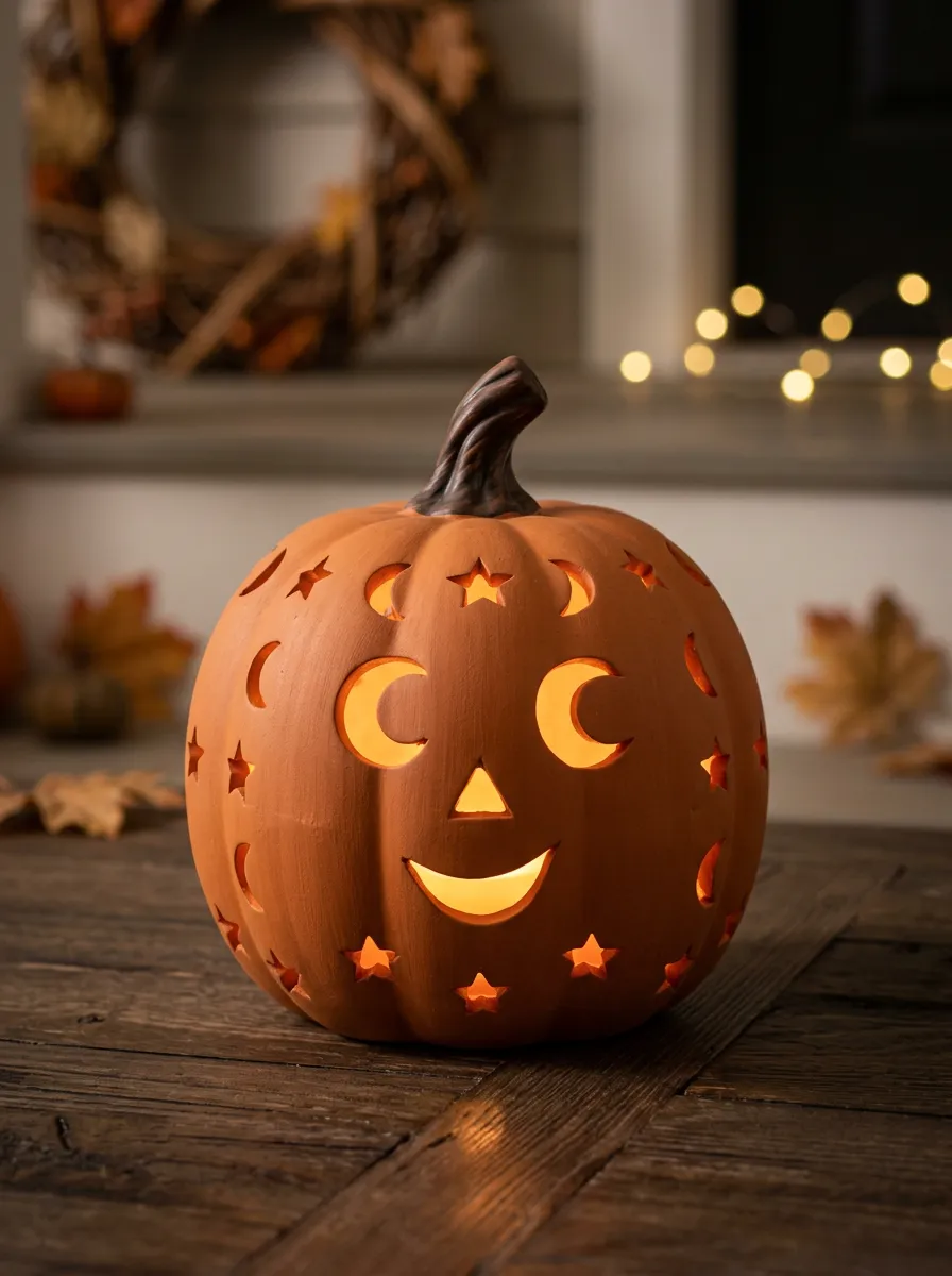 Classic Star-Moon Carved Halloween Pumpkin Light